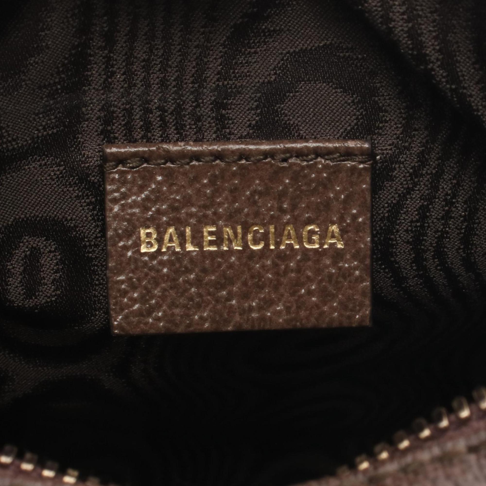 Balenciaga Beige Brown Coated Canvas Leather Handbag Shoulder