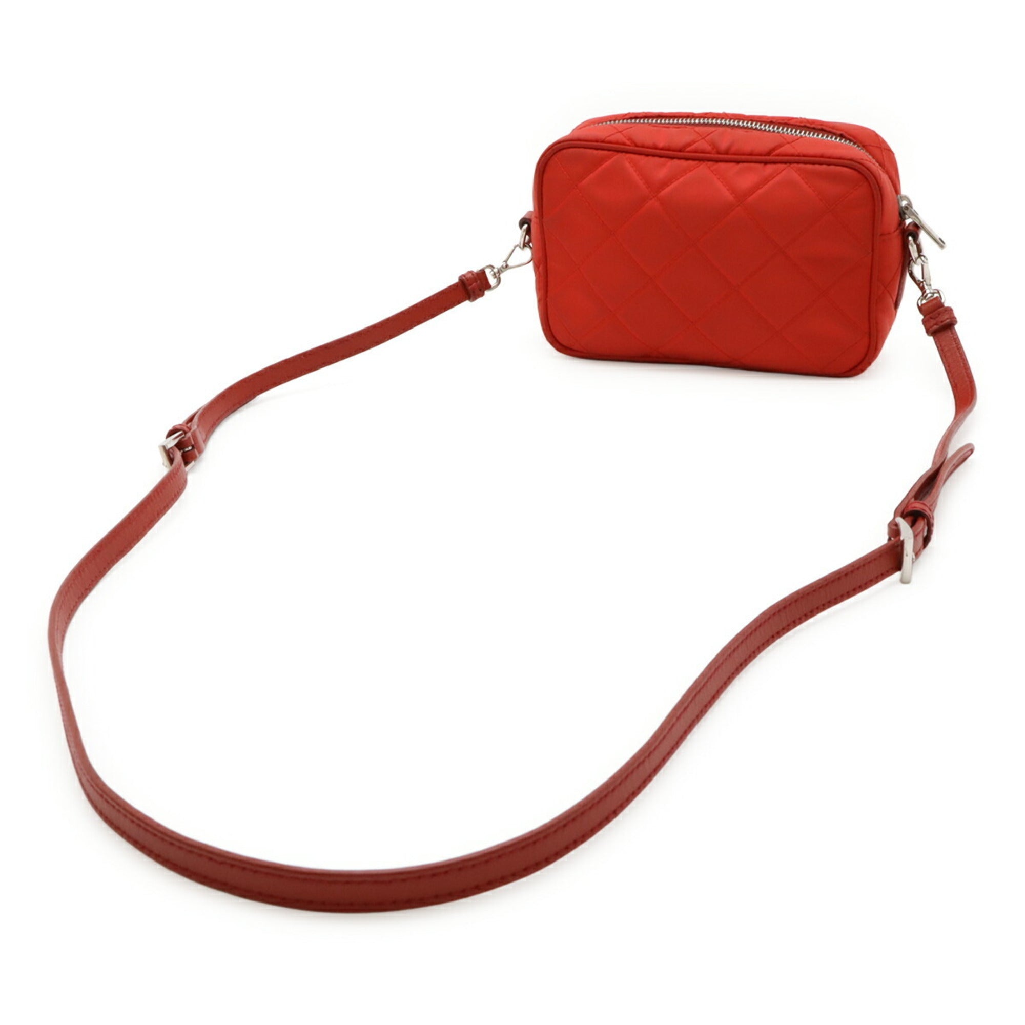 Prada Red Color Nylon Leather Clutch Bag Pochette Shoulder Bag