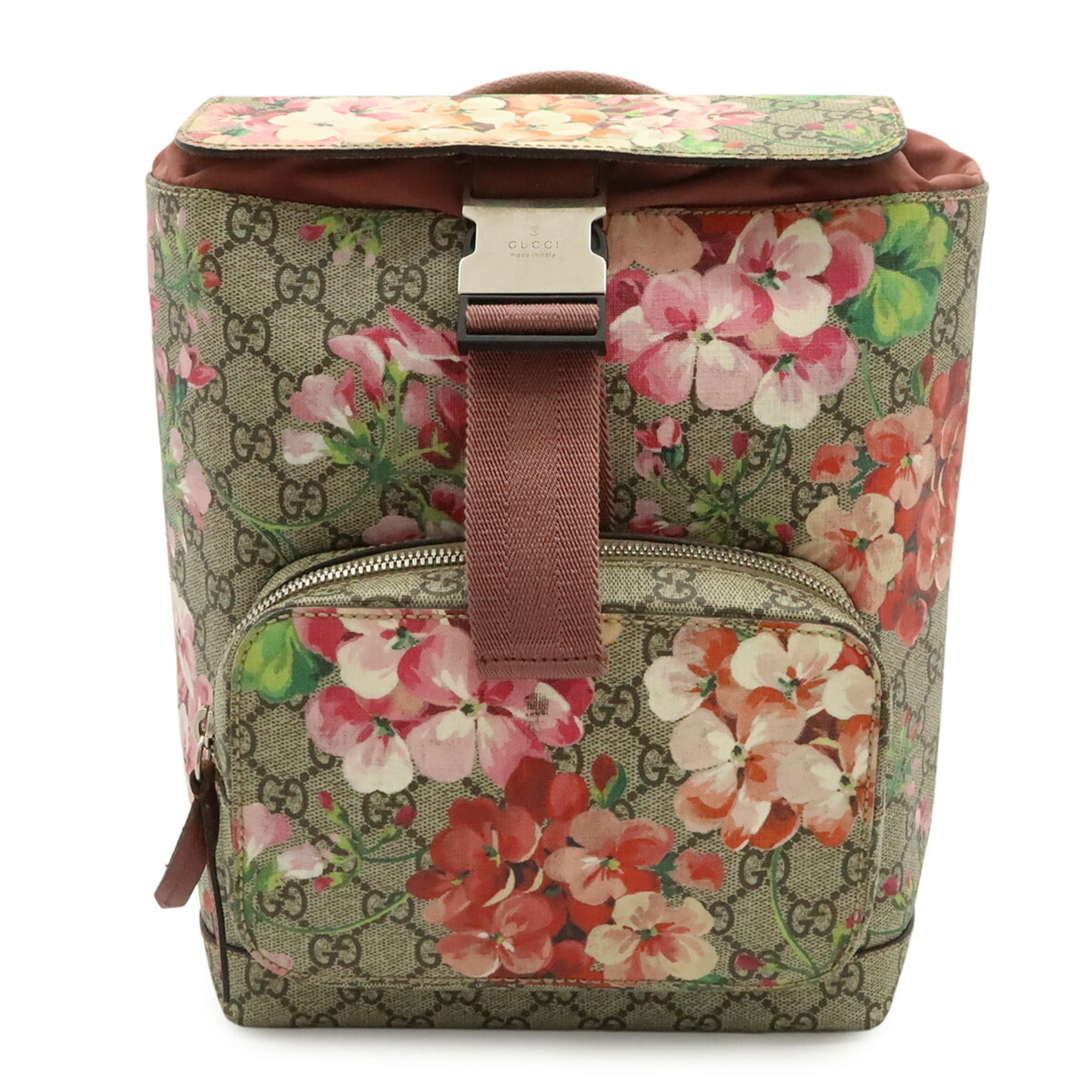 Gucci Gg Blooms Beige Pink Multi-Color Gg Supreme Suede Backpack (Pre-Owned)