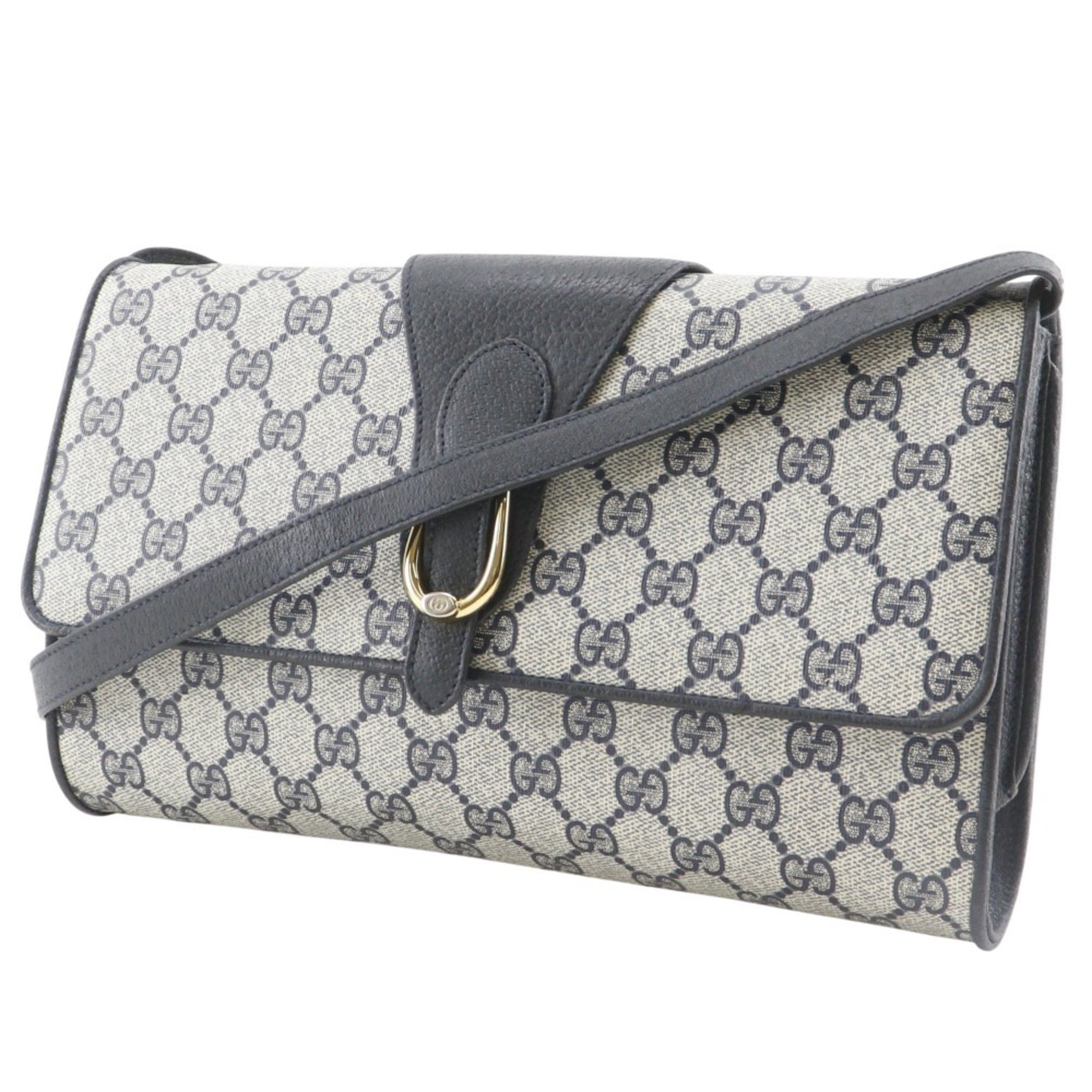 Gucci Gray Navy Gg Plus Shoulder Bag (Pre-Owned)