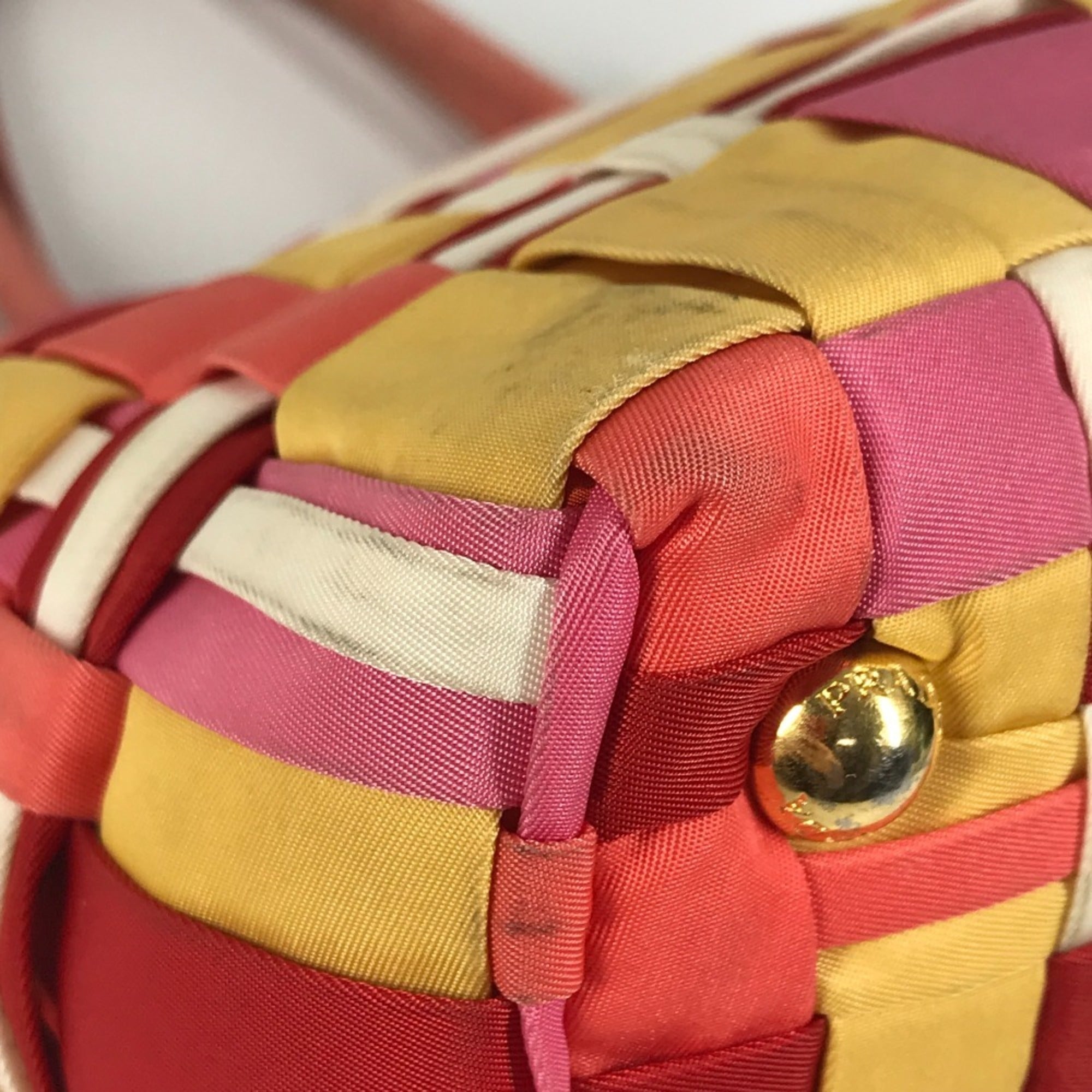 Prada Pink White Nylon Handbag Tote Bag