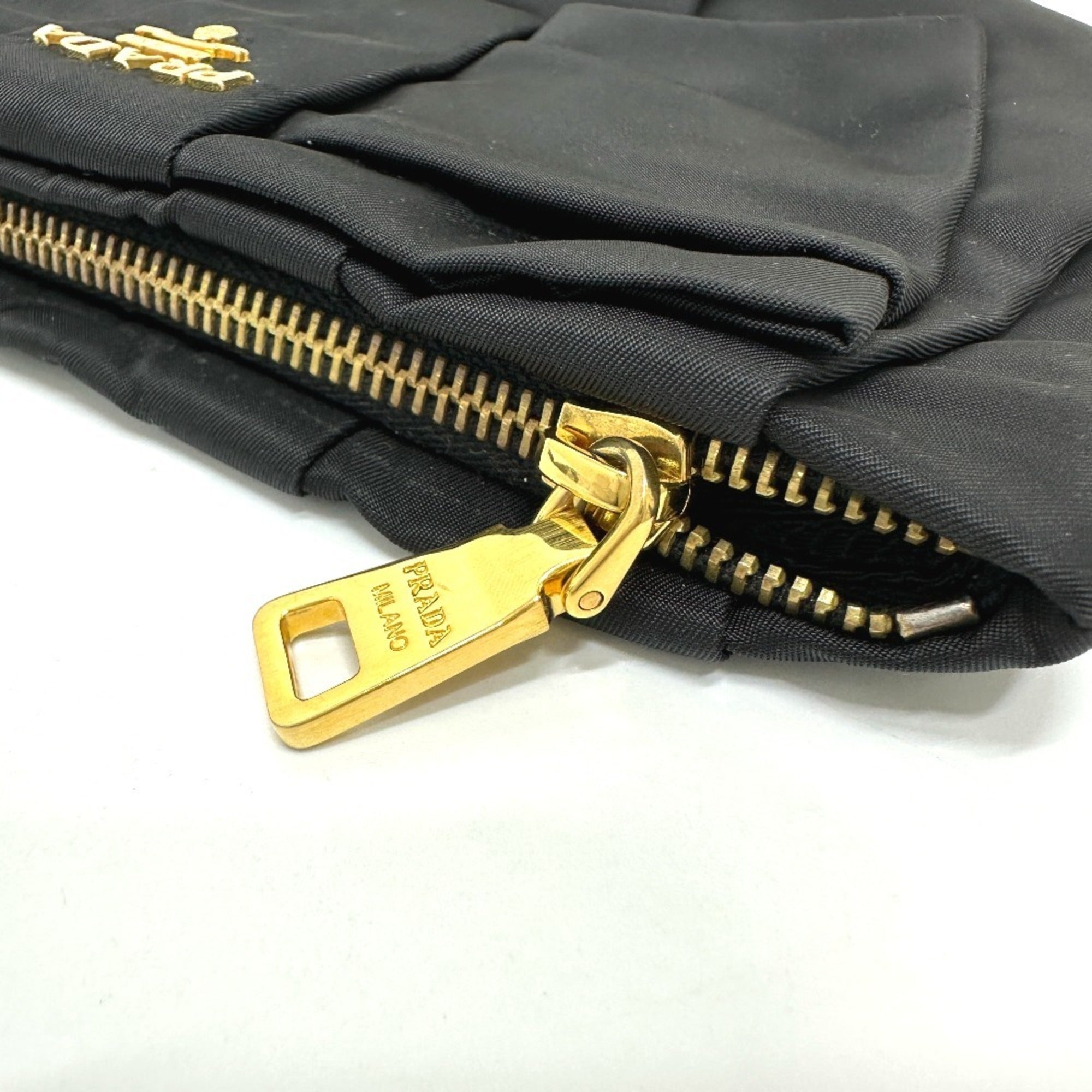 Prada Black Leather Nylon Pouch
