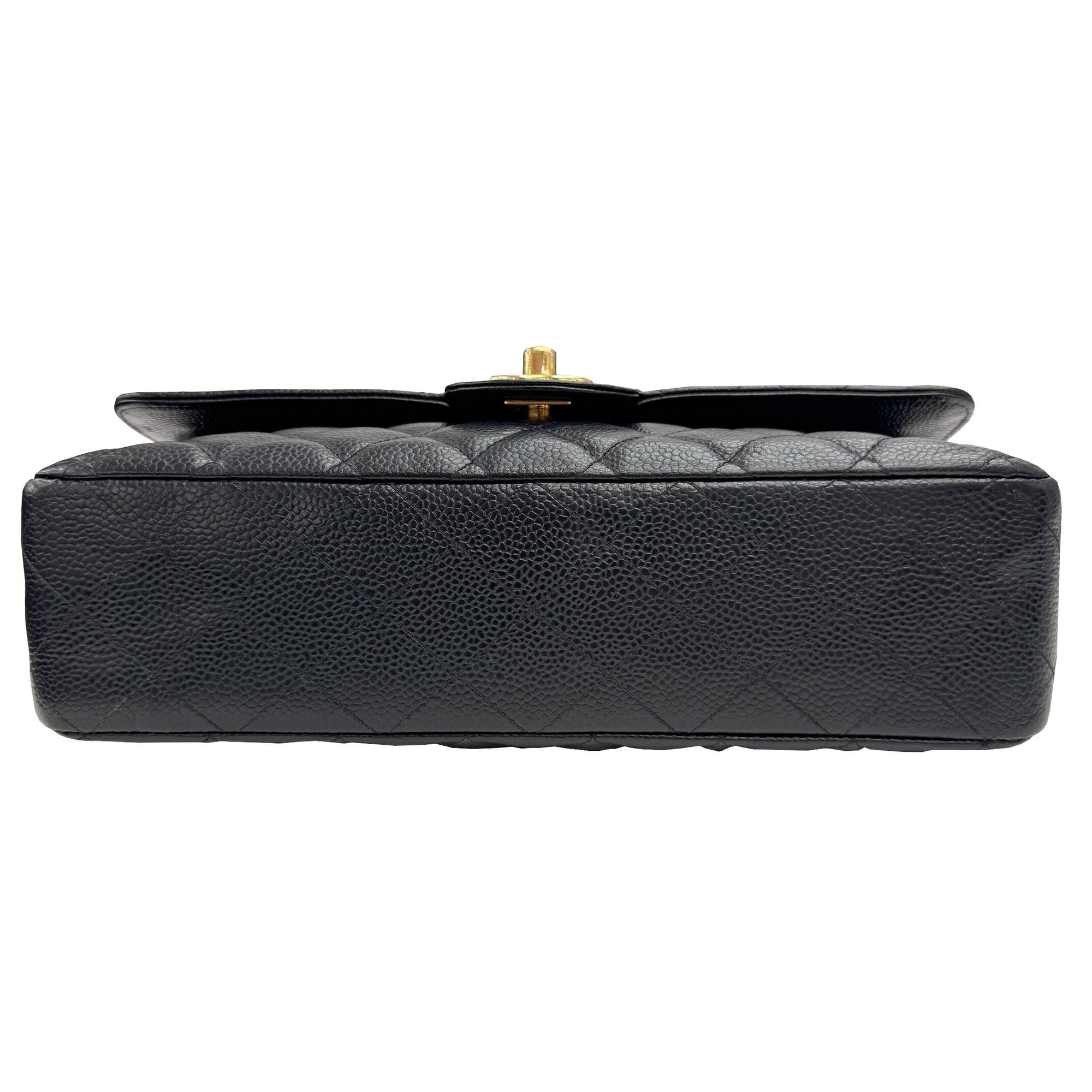 Chanel Gold Black Grained Calfskin Leather Chain/Shoulder Wallet