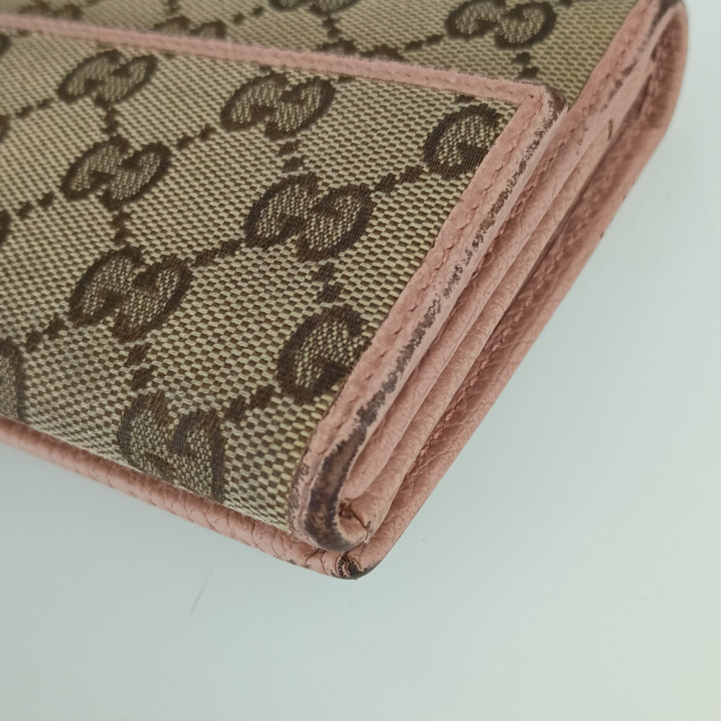 Gucci Beige Pink Gg Canvas Leather Long Wallet (Bi-Fold) (Pre-Owned)