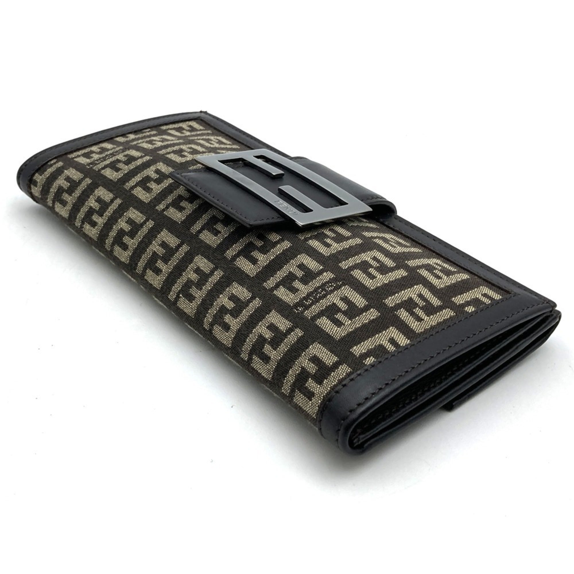 Fendi Zucchino Brown Canvas Long Wallet (Bi-Fold)