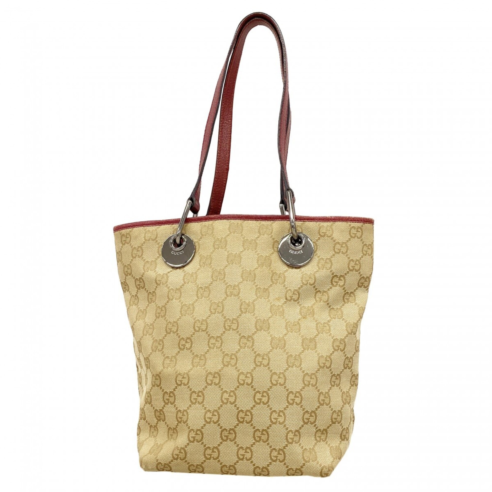 Gucci Beige Bordeaux Canvas Tote Bag (Pre-Owned)