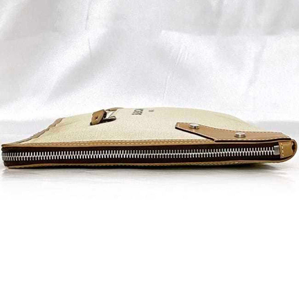 Balenciaga Beige White Canvas Leather Clutch Bag Hand