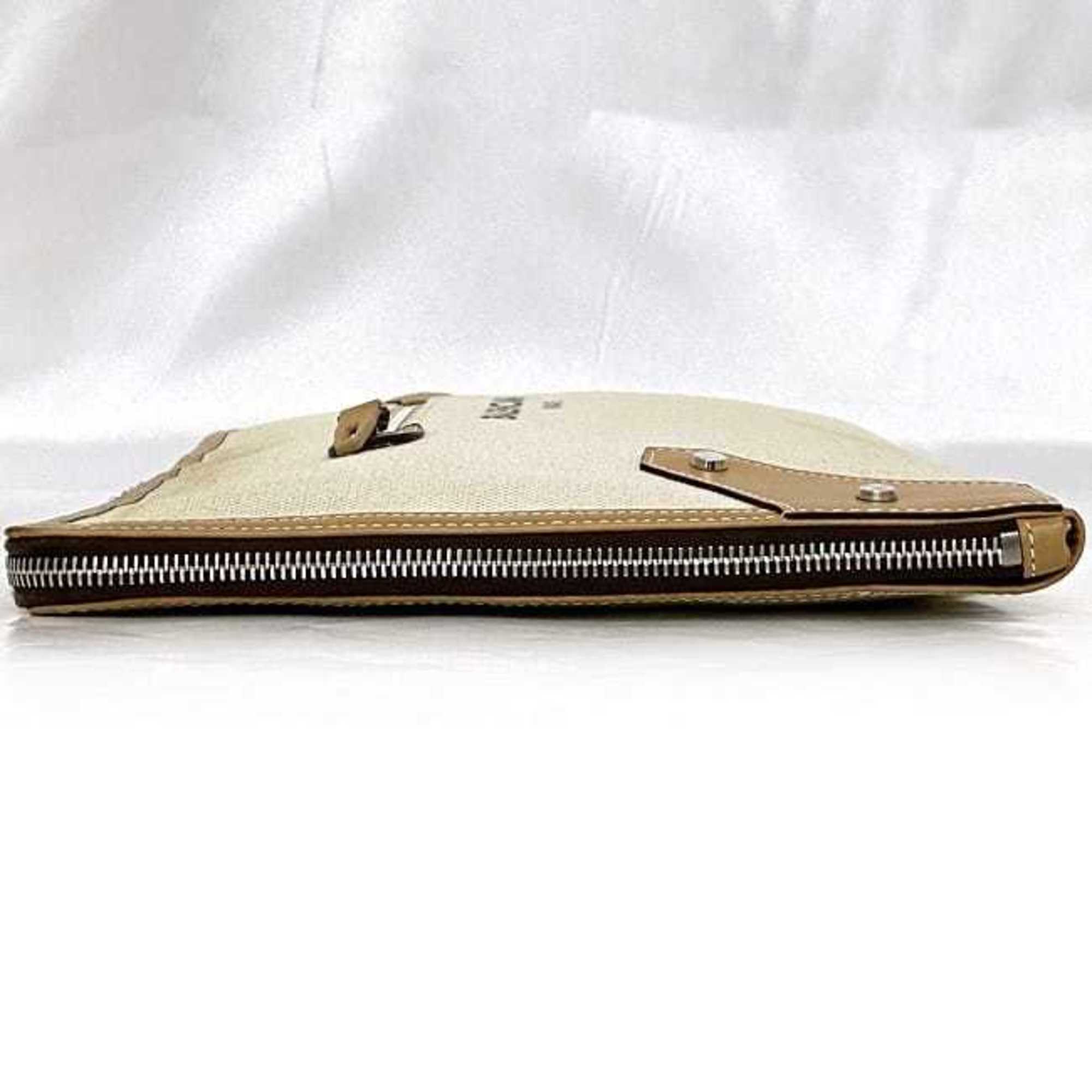 Balenciaga Beige White Canvas Leather Clutch Bag Hand
