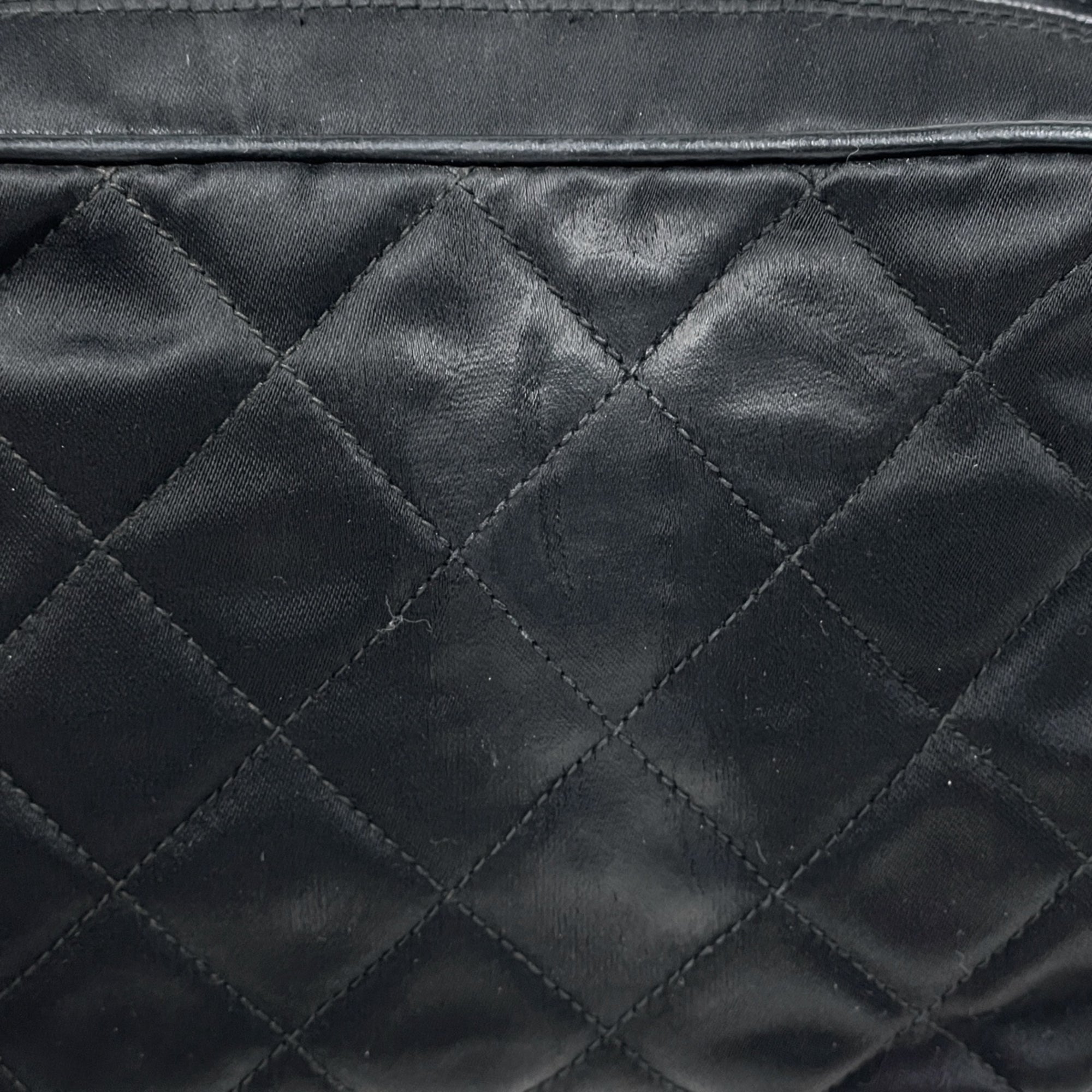 Chanel Matelasse Black Fabric Leather Shoulder Bag
