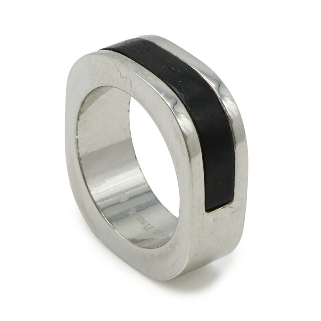 Louis Vuitton Silver Dark Brown Metal Wood Band Ring
