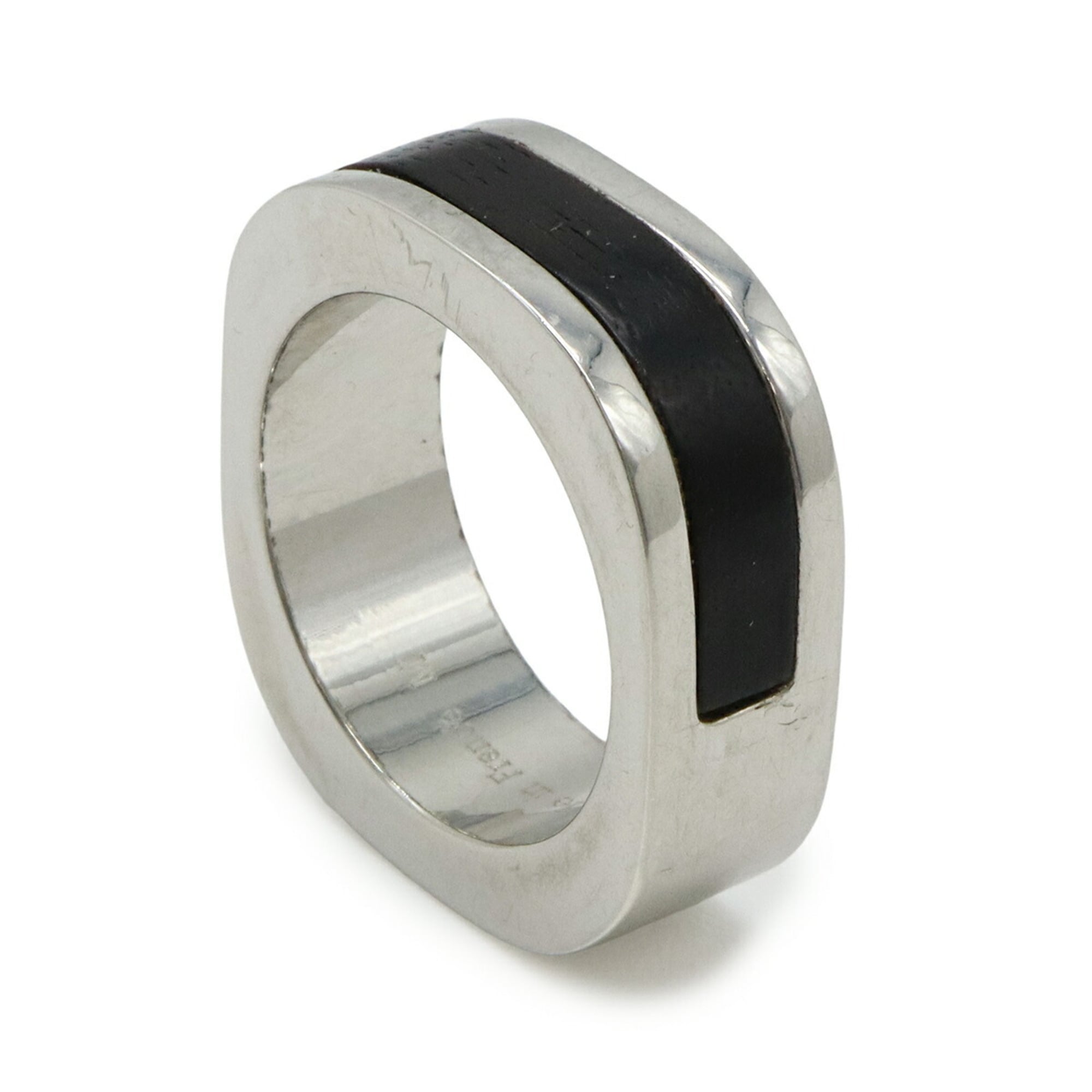 Louis Vuitton Silver Dark Brown Metal Wood Band Ring