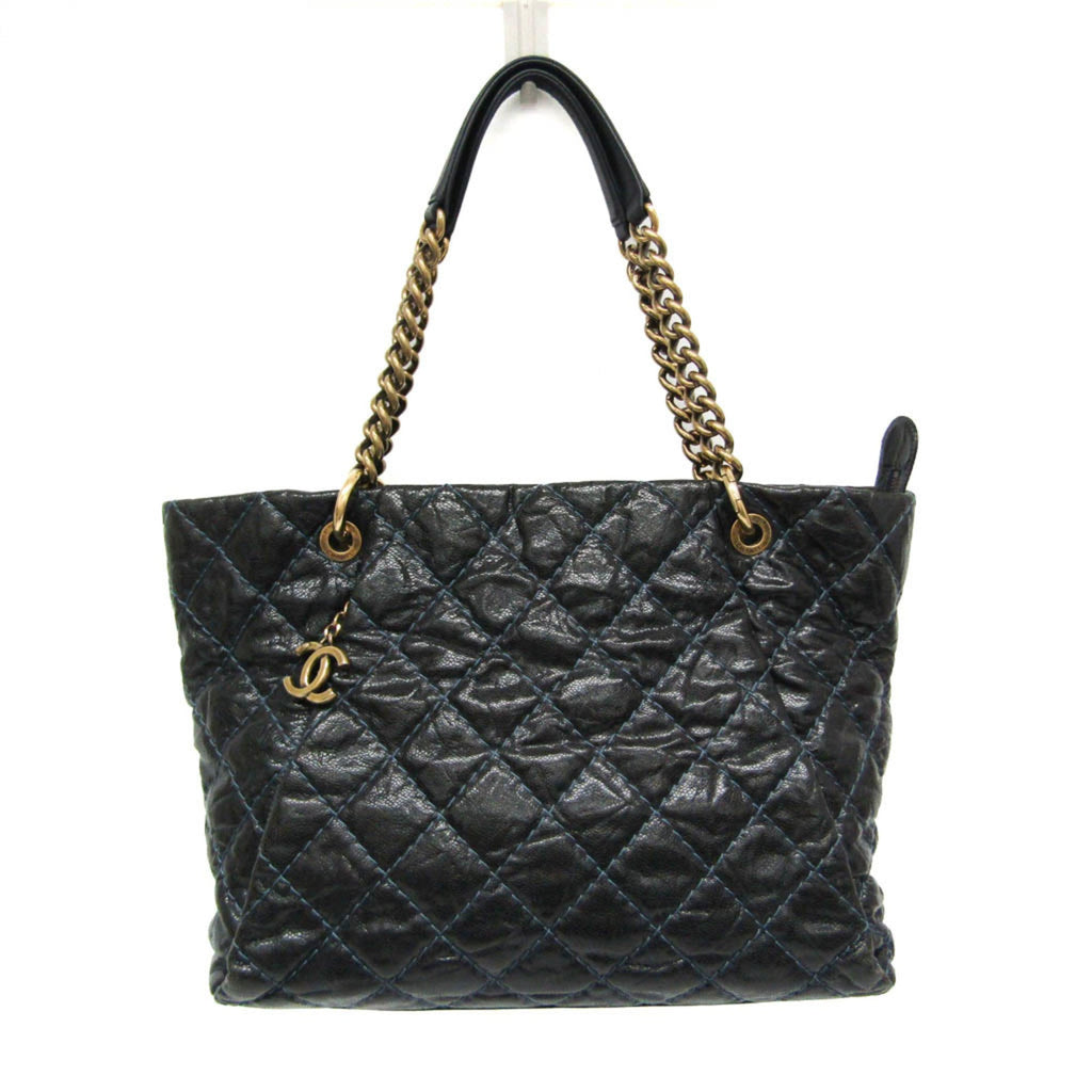Chanel Matelasse Black Navy Grained Calfskin Tote Bag