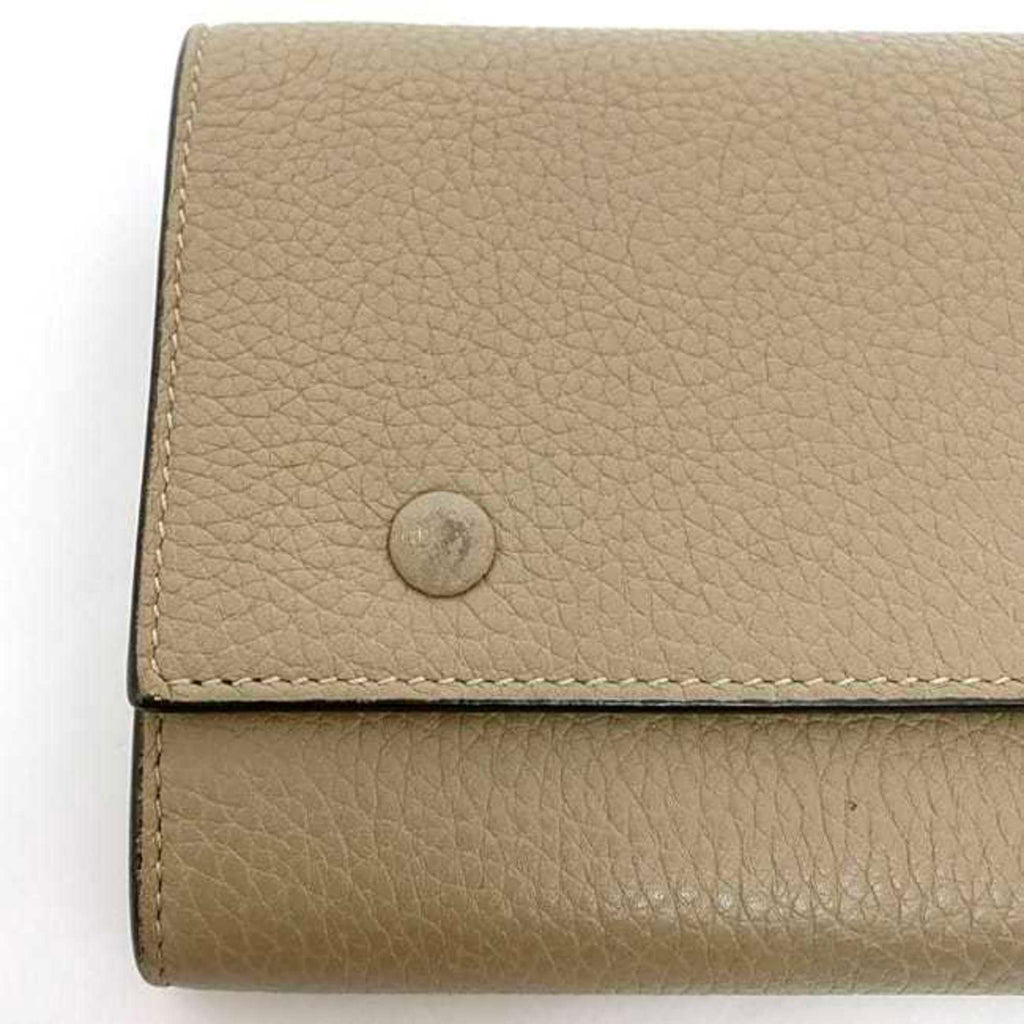 Celine Beige Red Color Leather Long Wallet (Bi-Fold)
