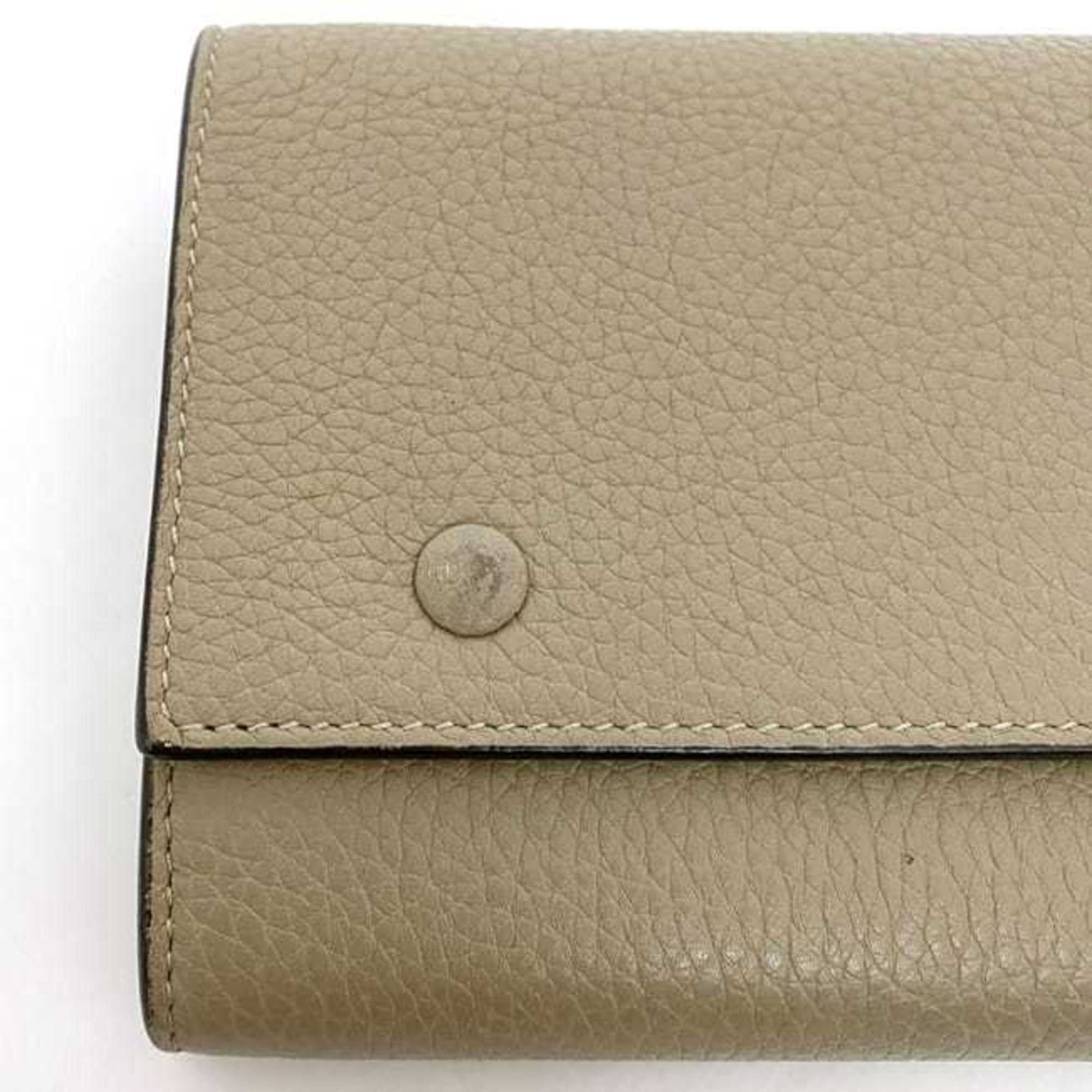Celine Beige Red Color Leather Long Wallet (Bi-Fold)