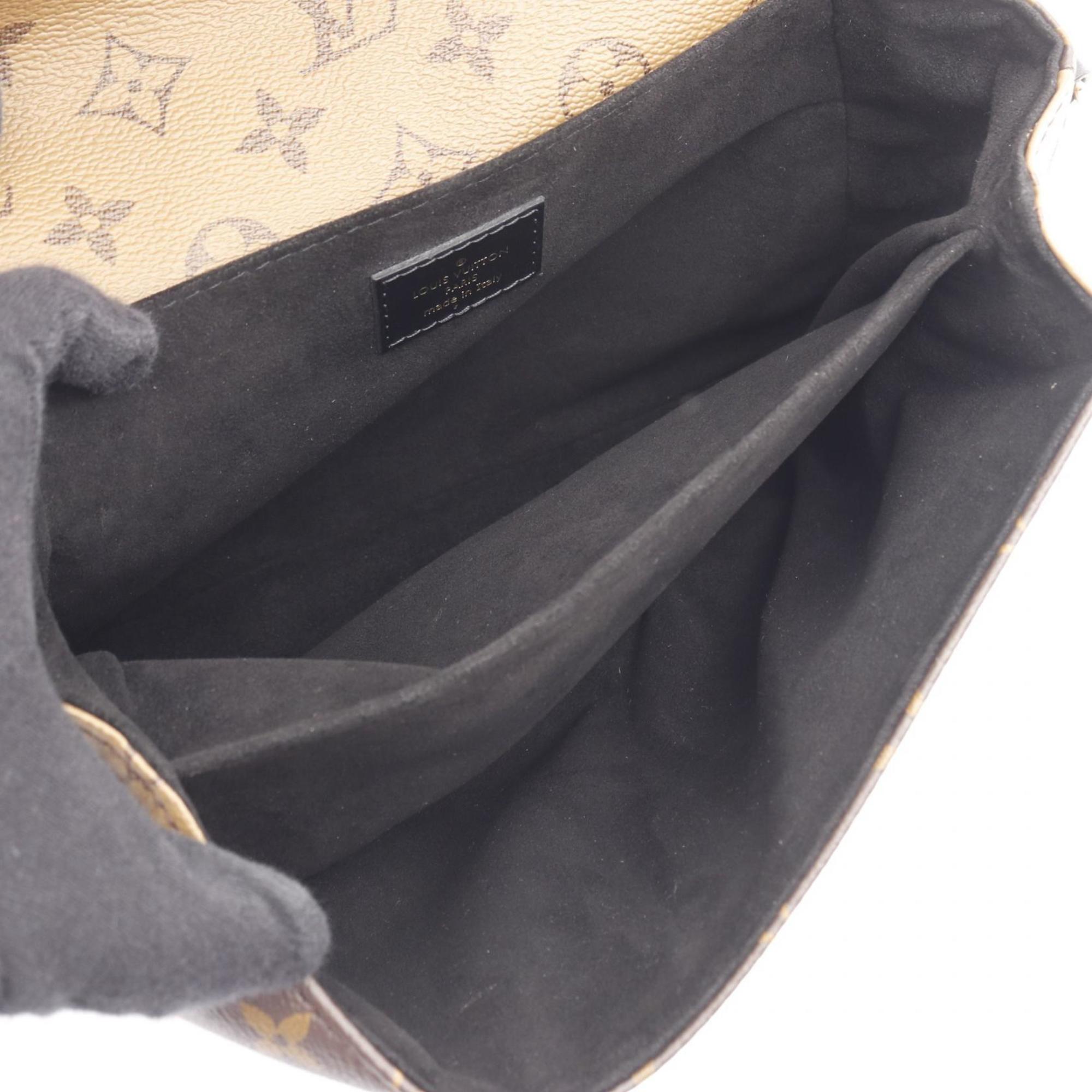 Louis Vuitton Black Brown Coated Canvas Leather Handbag Pochette