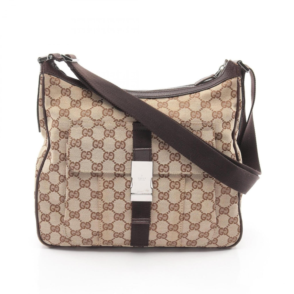Gucci Beige Brown Canvas Leather Handbag Shoulder Bag (Pre-Owned)