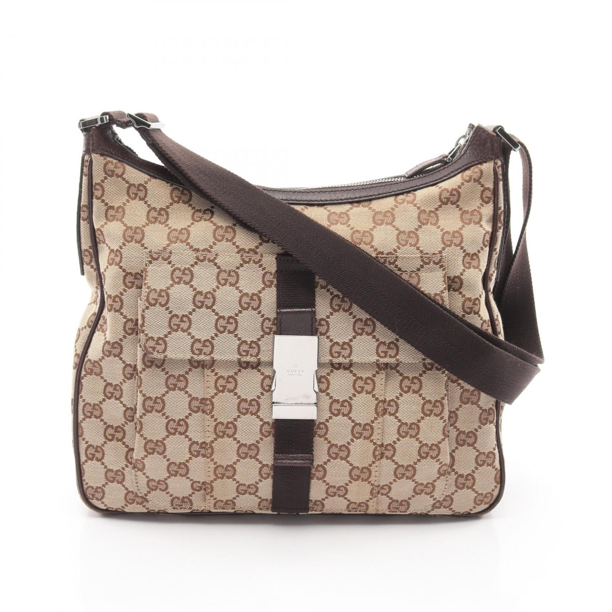 Gucci Beige Brown Canvas Leather Handbag Shoulder Bag (Pre-Owned)