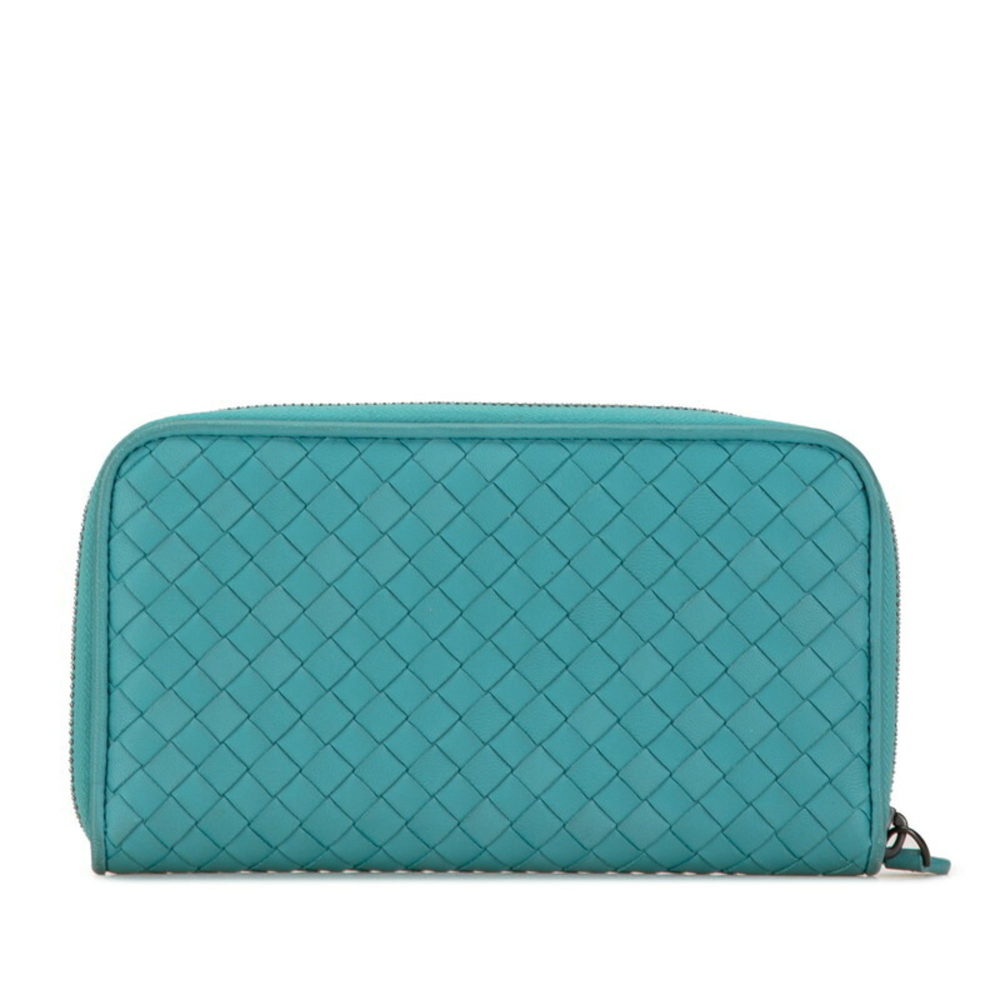 Bottega Veneta Green Light Blue Leather Long Wallet (Bi-Fold)