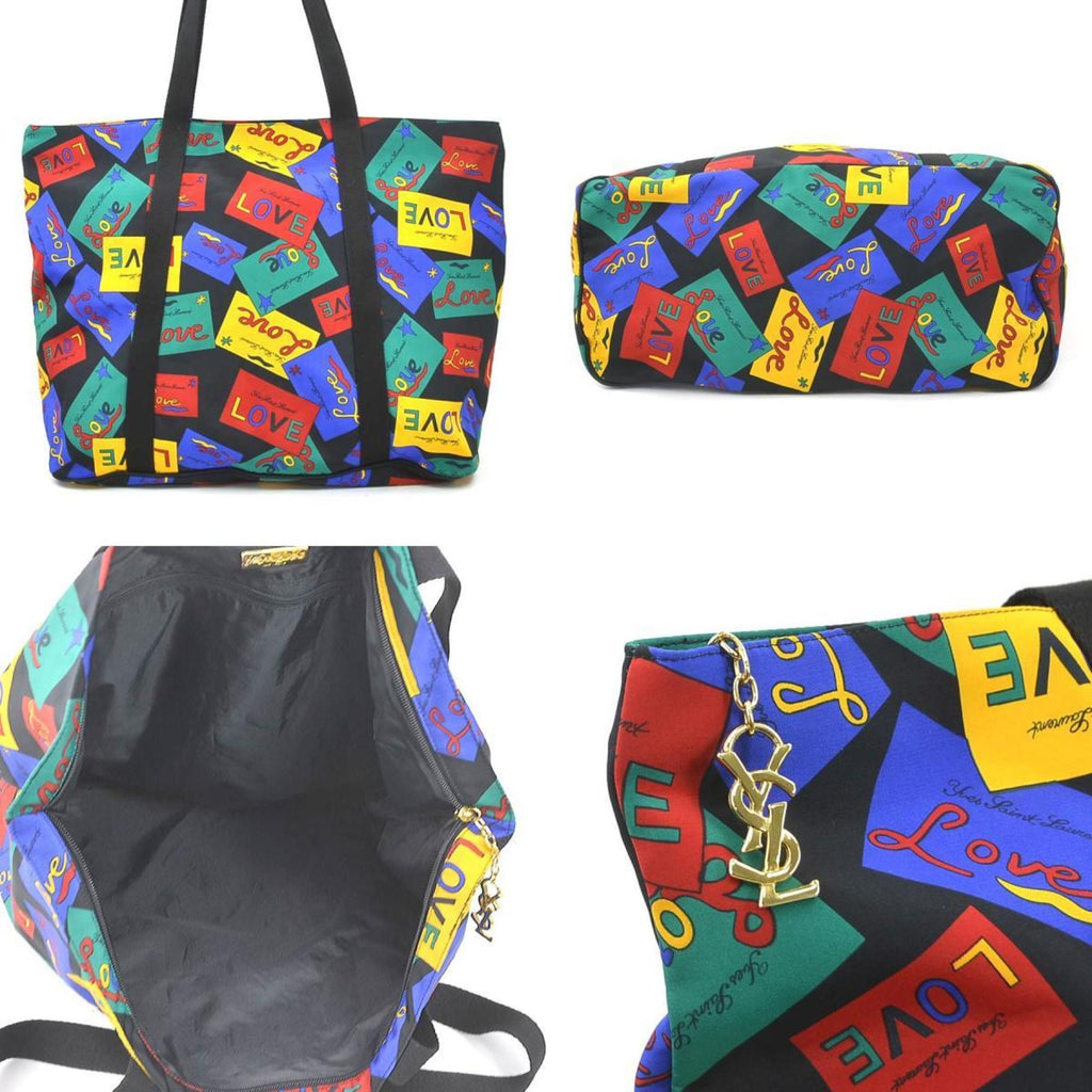 Yves Saint Laurent Black Multi-Color Nylon Shoulder Bag Tote Bag (Pre-Owned)