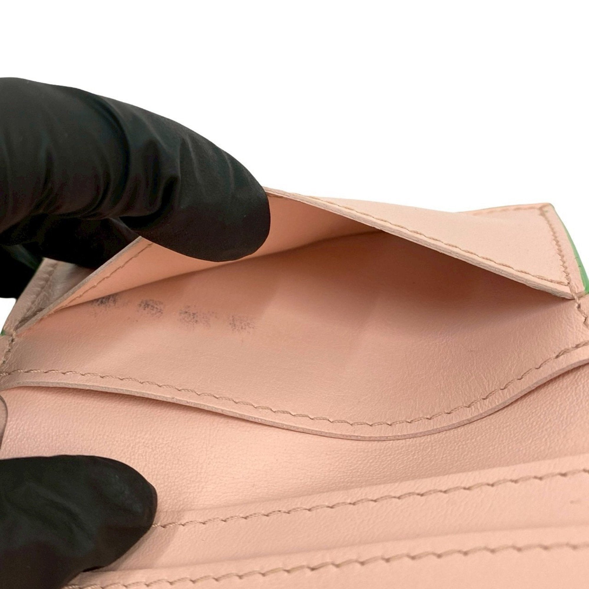 Louis Vuitton Green Pink Leather Wallet (Tri-Fold)