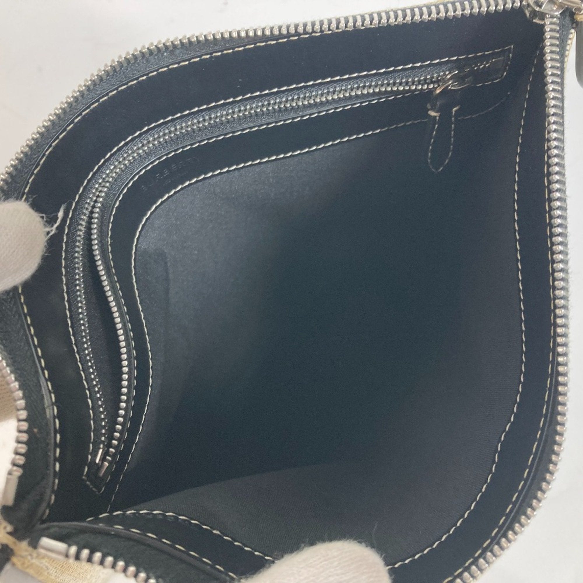 Burberry Black Gray Canvas Leather Clutch Bag Handbag