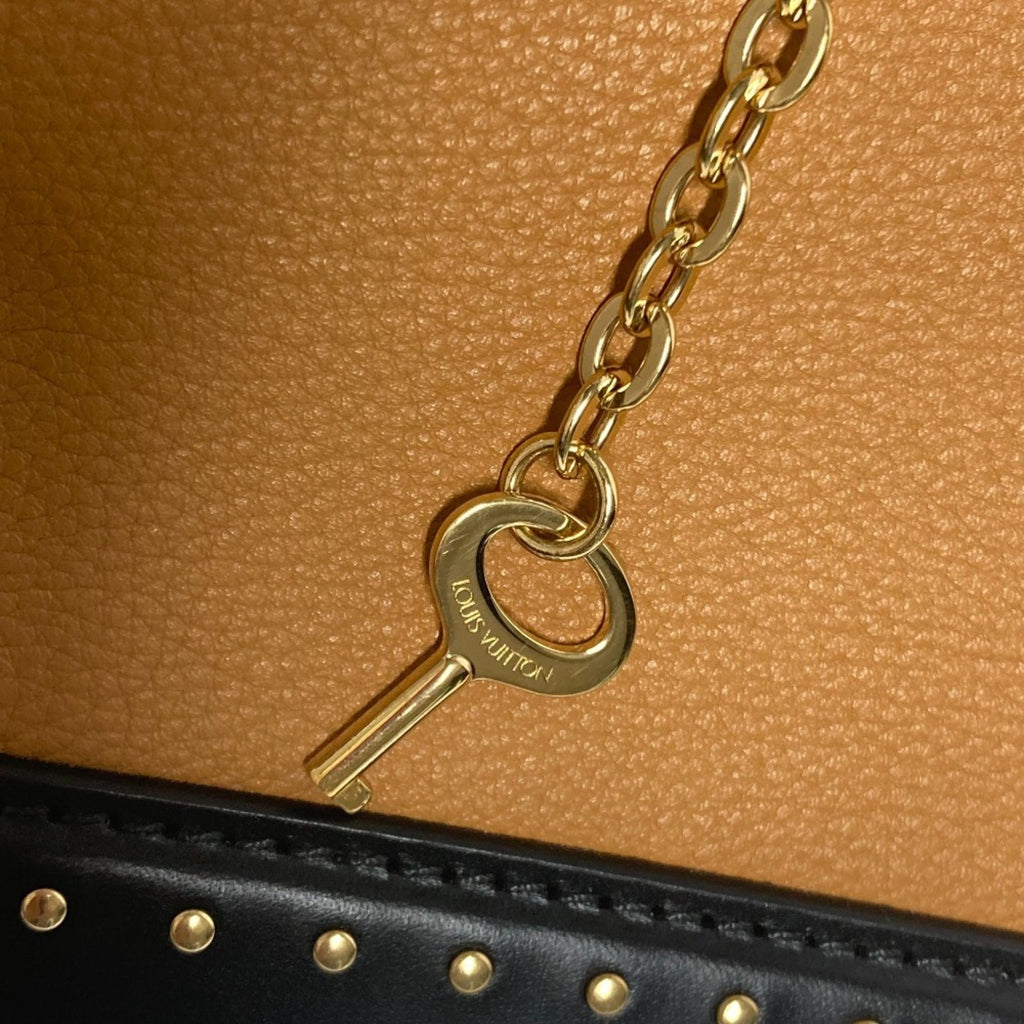Louis Vuitton Beige Black Leather Handbag Tote Bag