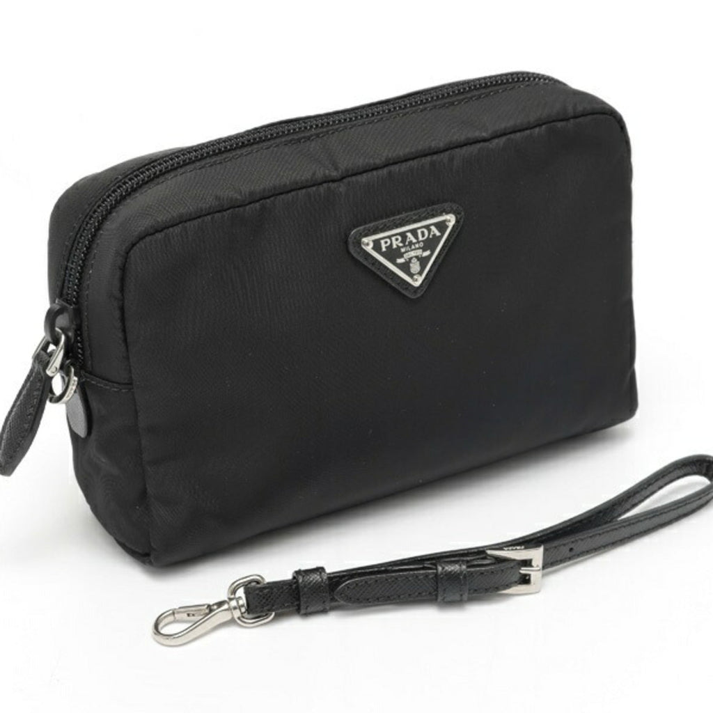 Prada Black Nylon Leather Pouch