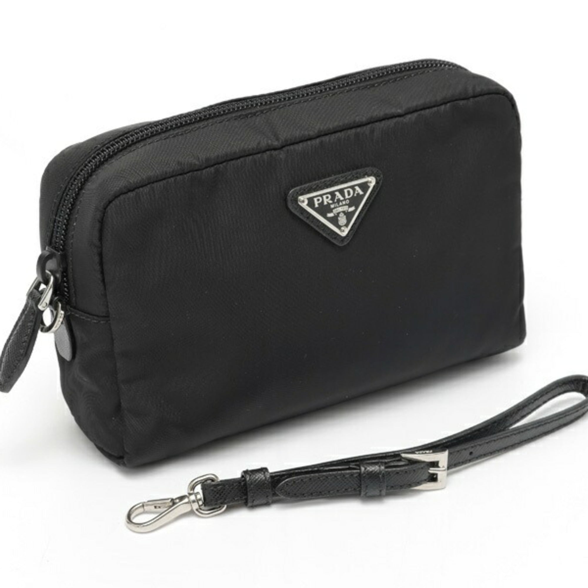 Prada Black Nylon Leather Pouch