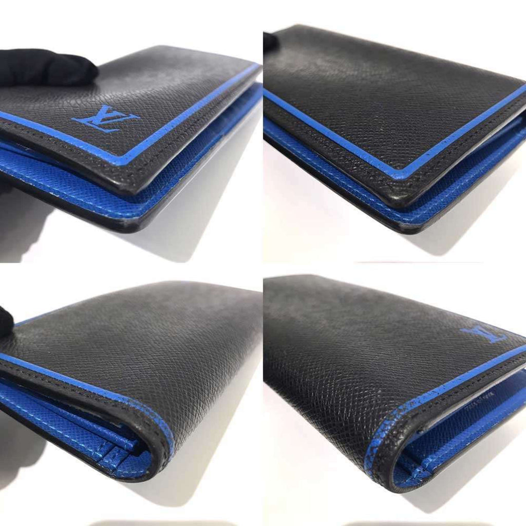 Louis Vuitton Black Blue Taiga Leather Long Wallet