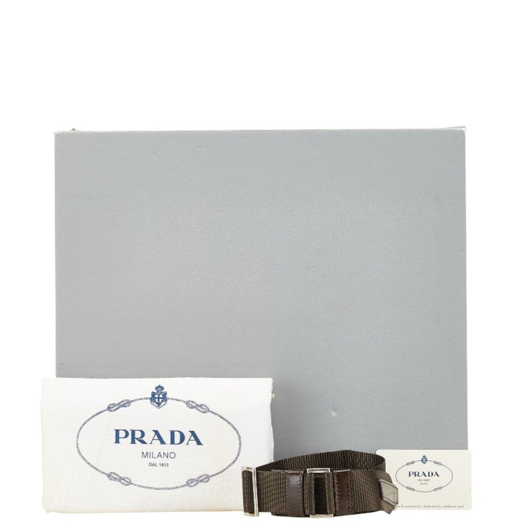 Prada Brown Khaki Nylon Leather Handbag Shoulder Bag