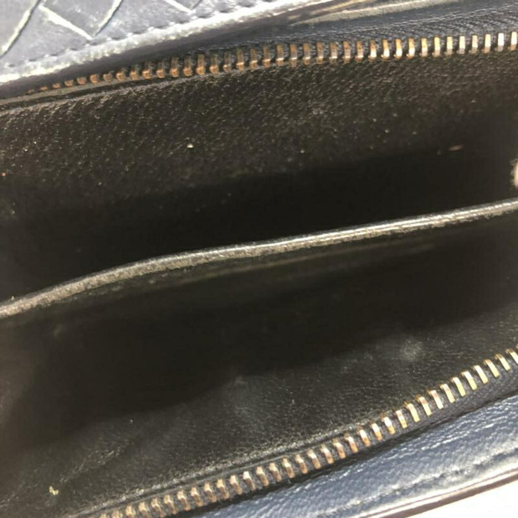 Bottega Veneta Intrecciato Navy Leather Long Wallet (Bi-Fold)