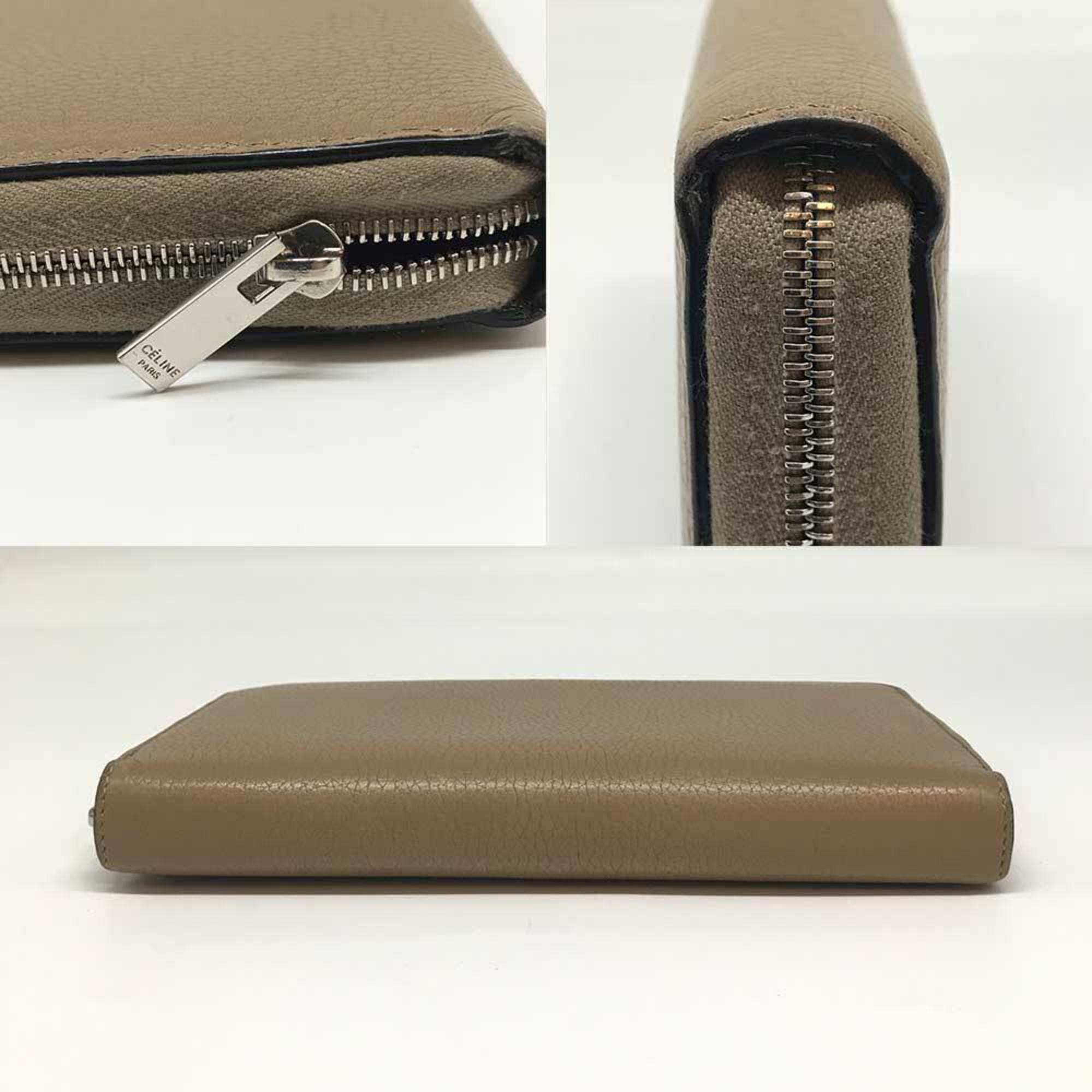 Celine Beige Leather Long Wallet (Bi-Fold)