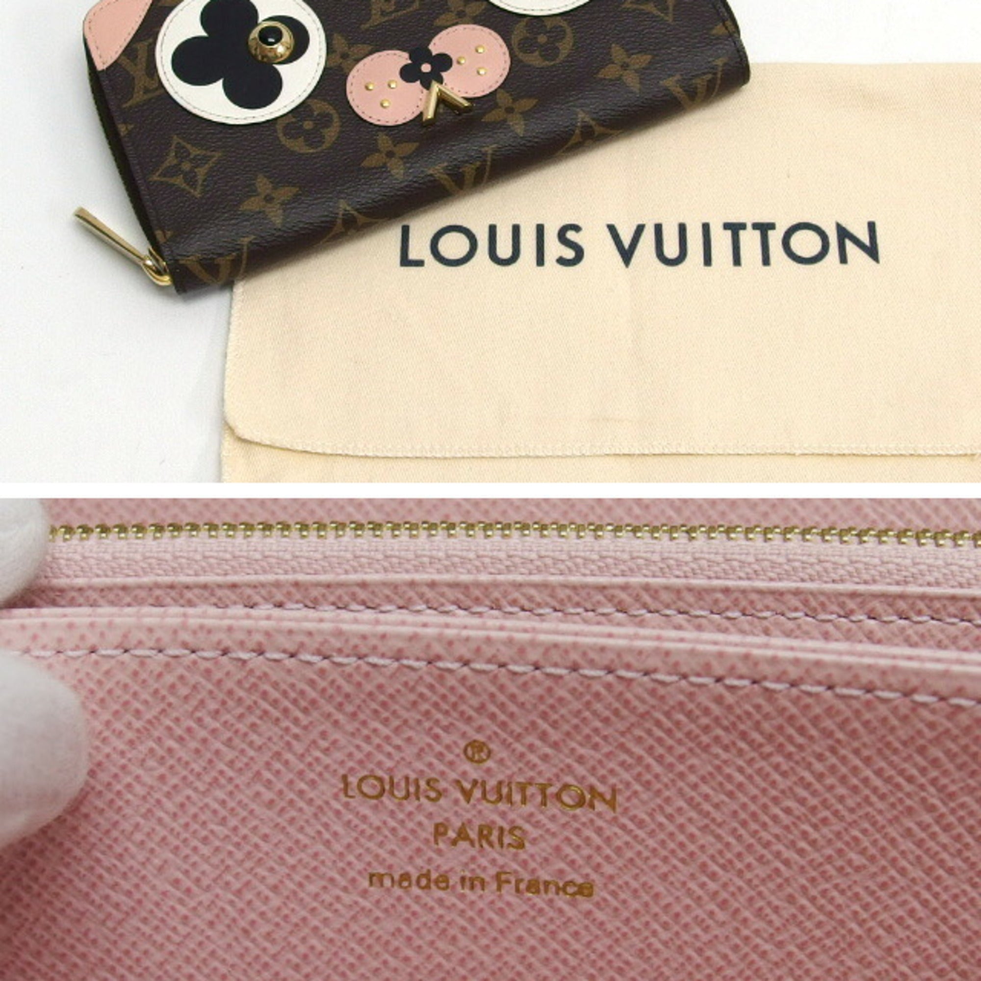 Louis Vuitton Black Rose Ballerine White Monogram Canvas Leather Metal Long Wallet