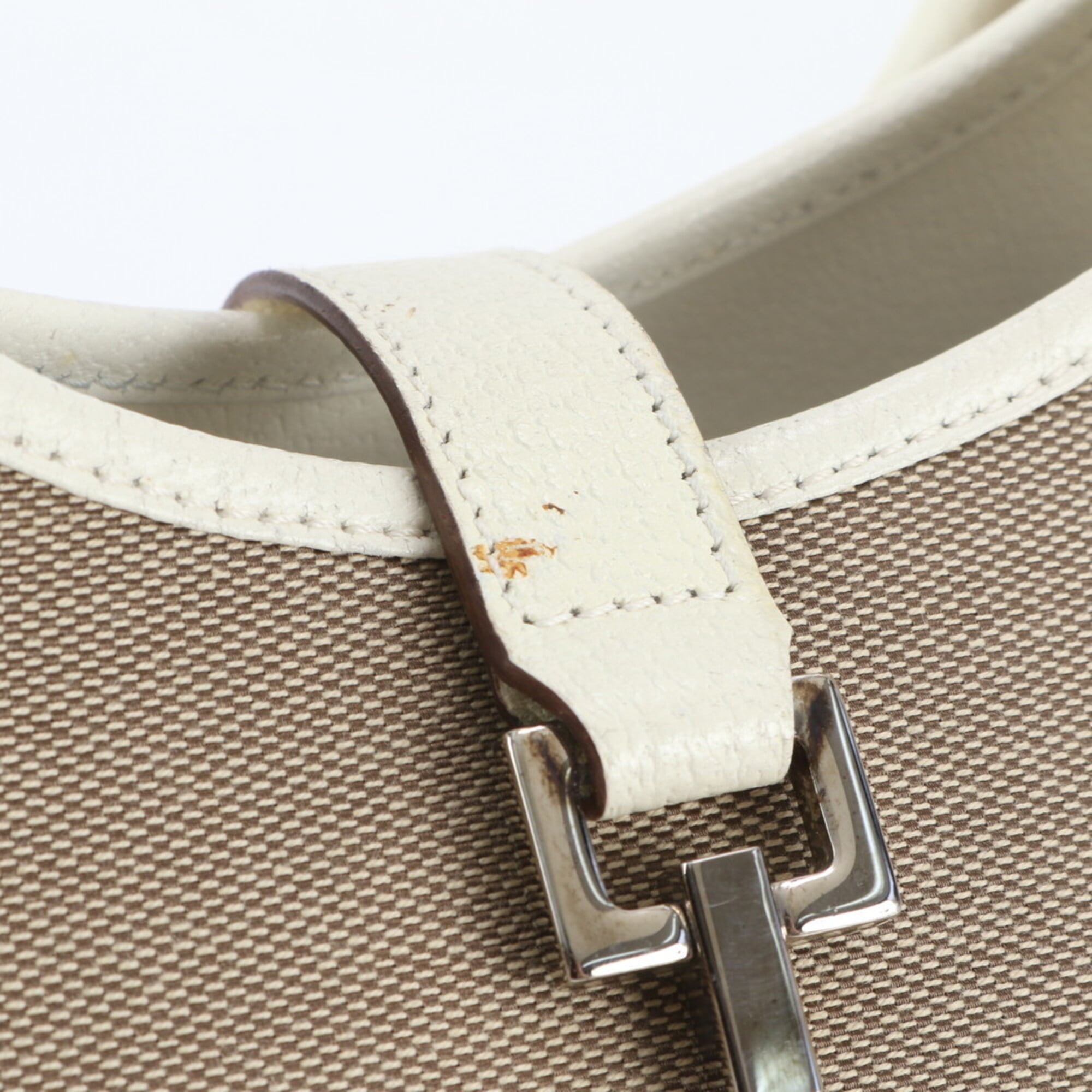 Gucci Jackie Beige White Leather Canvas Handbag (Pre-Owned)