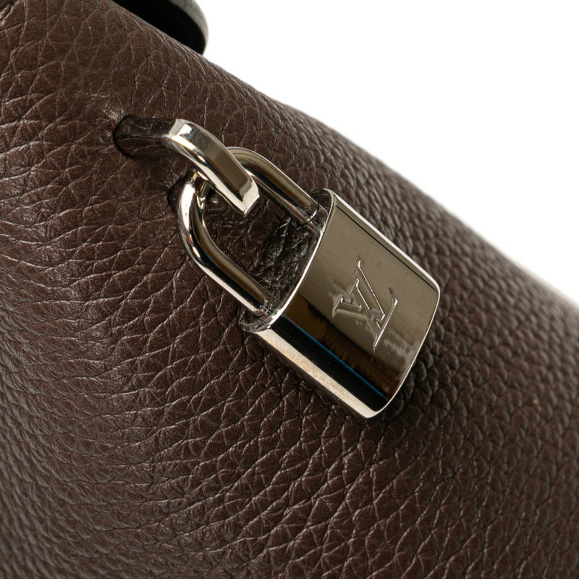 Louis Vuitton Dark Brown Off-White Leather Handbag