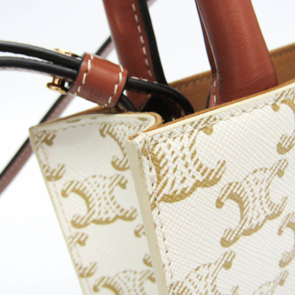 Celine Vertical Cabas Tote Triomphe Coated Canvas White Canvas Handbag