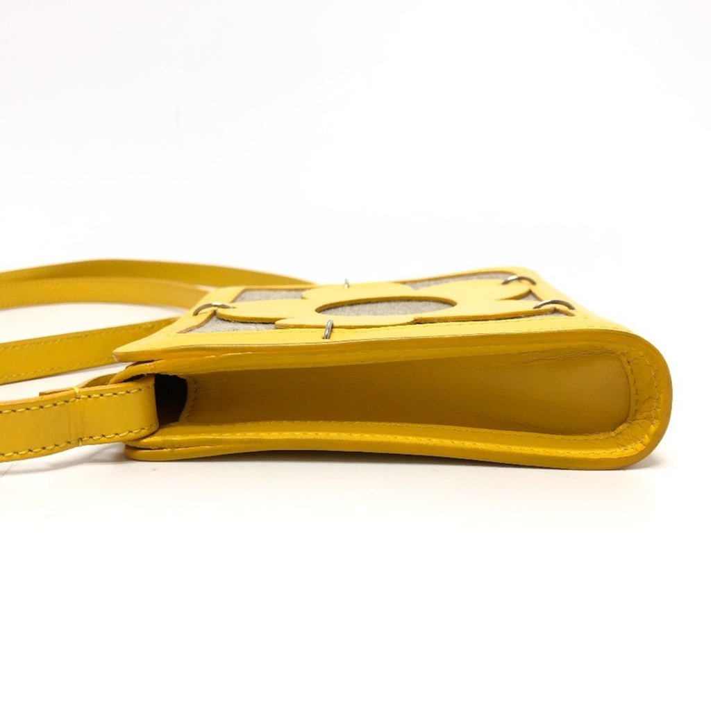 Celine Beige Yellow Leather Canvas Pochette Shoulder Bag
