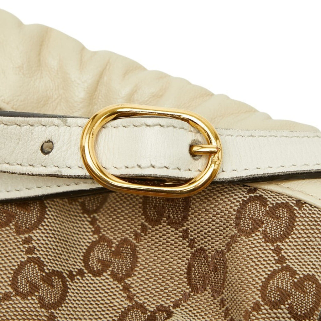 Gucci Beige Leather Canvas Shoulder Bag (Pre-Owned)