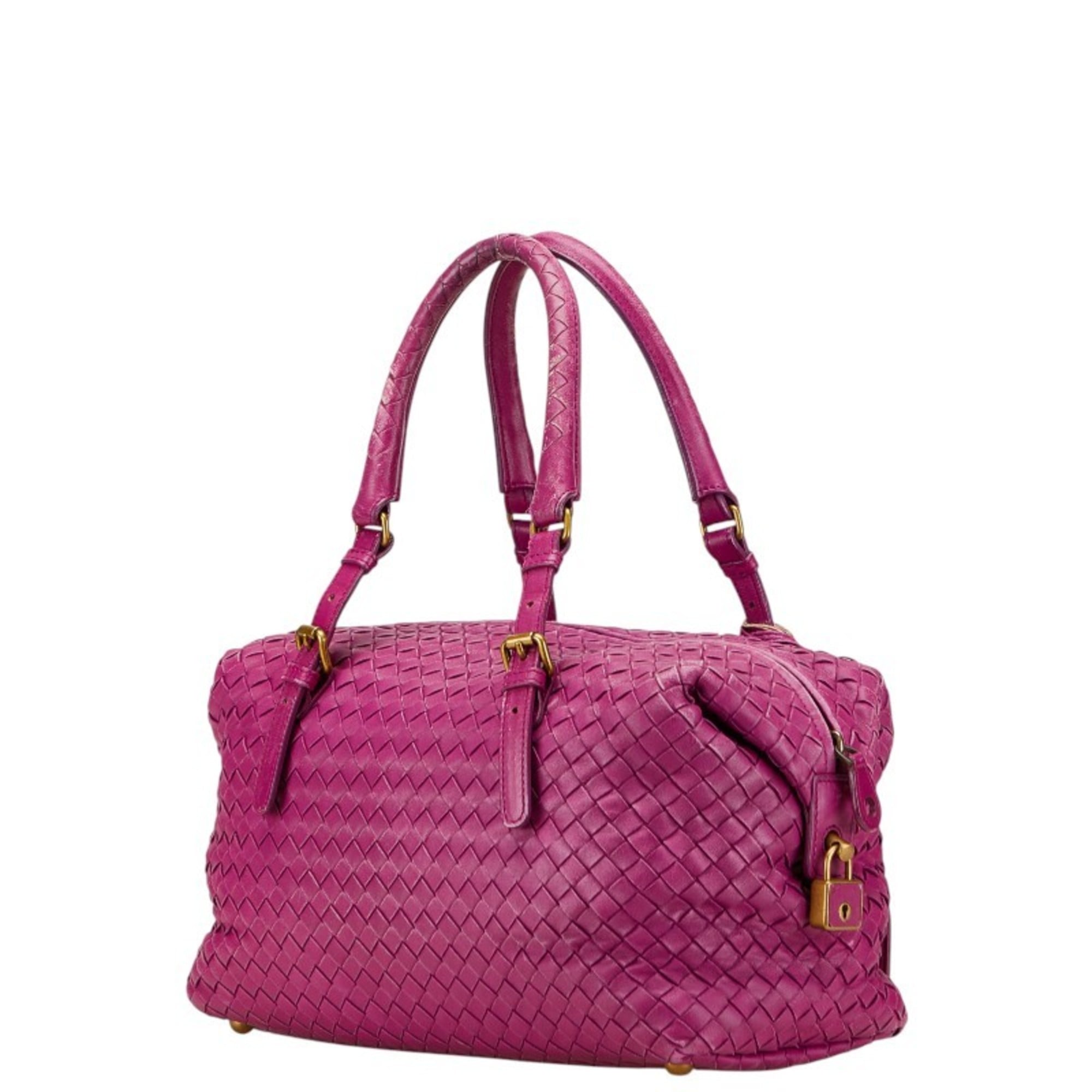 Bottega Veneta Intrecciato Purple Leather Boston Bag Handbag
