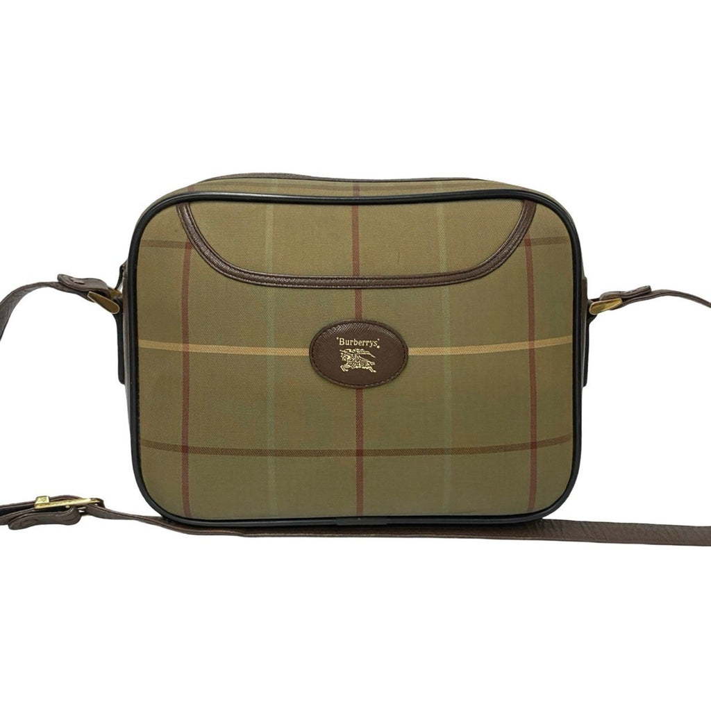 Burberry Brown Khaki Leather Canvas Pochette Shoulder Bag