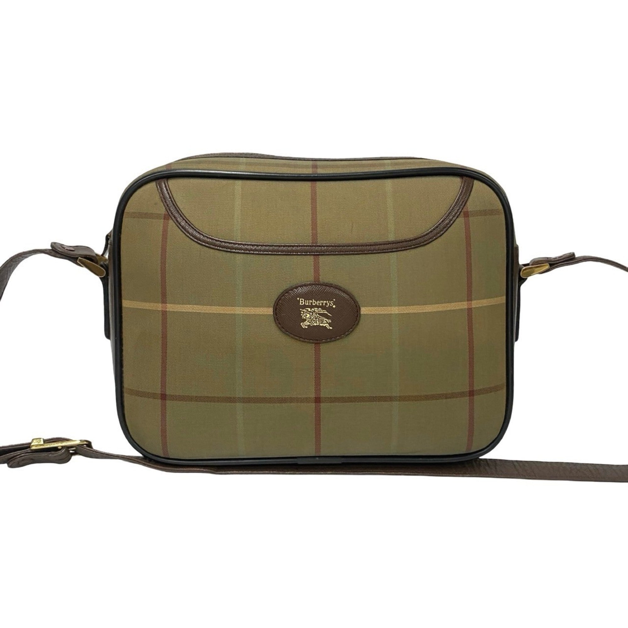Burberry Brown Khaki Leather Canvas Pochette Shoulder Bag