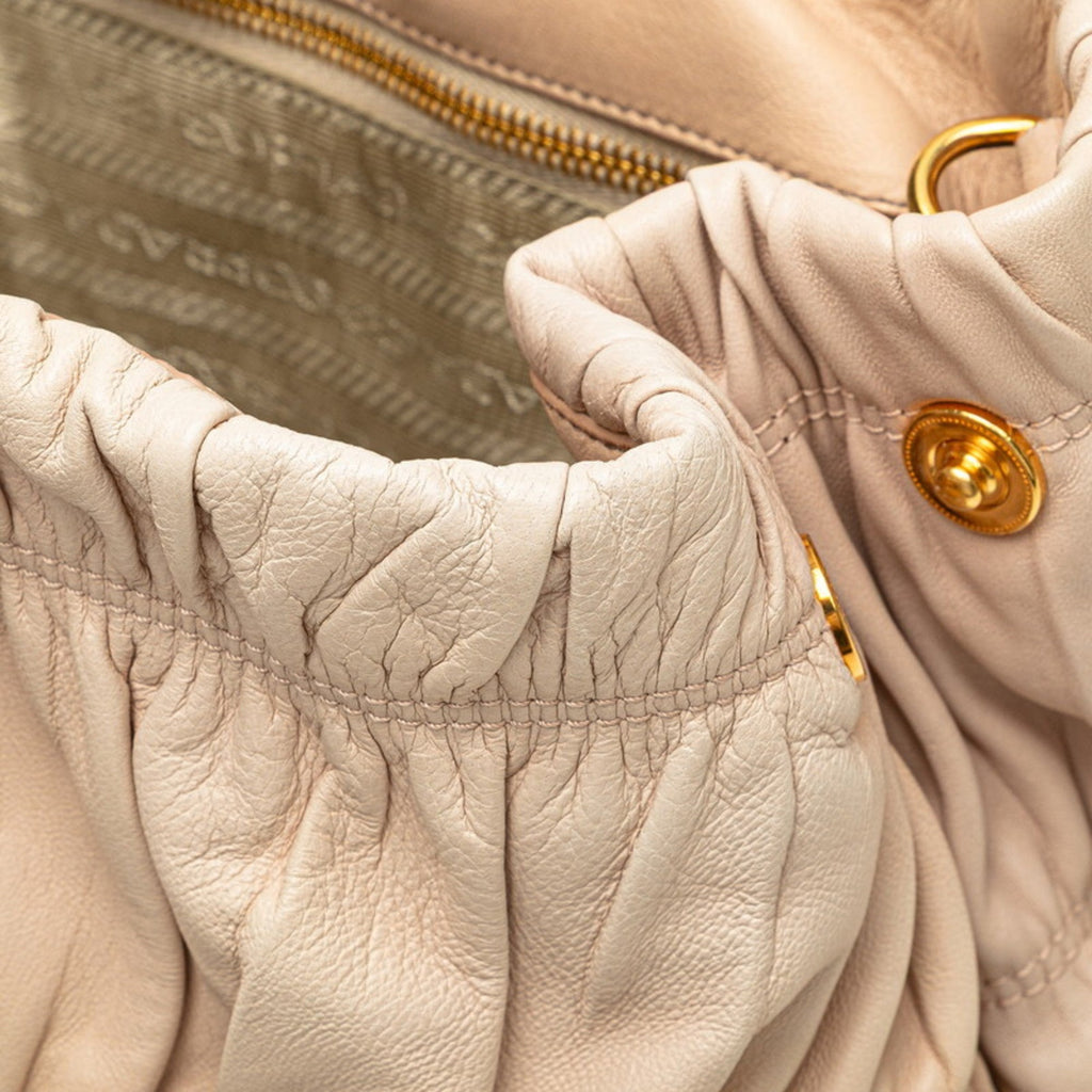 Prada Beige Pink Beige Leather Shoulder Bag Tote Bag