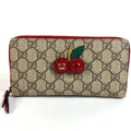 Gucci Gg Supreme Beige Red Color Gg Supreme Leather Long Wallet (Bi-Fold) (Pre-Owned)