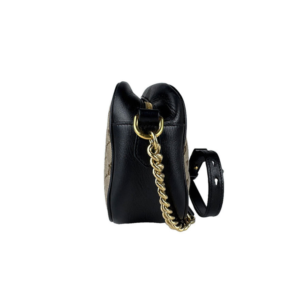 Gucci Black Brown Gg Canvas Leather Shoulder Bag (Pre-Owned)