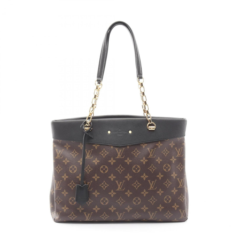 Louis Vuitton Black Brown Noir Coated Canvas Leather Monogram Handbag Tote Bag