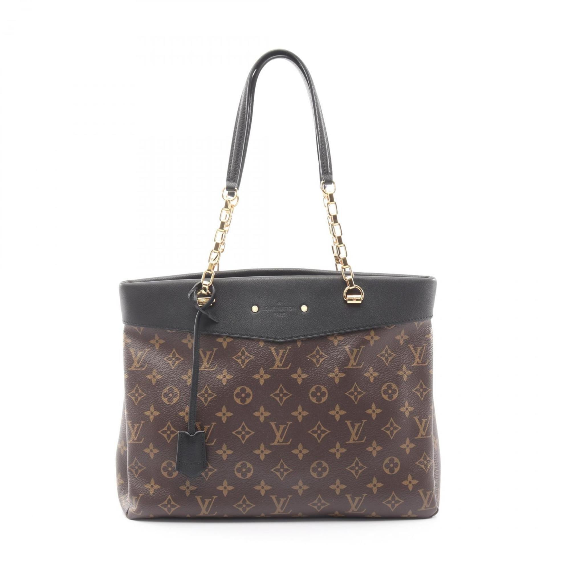 Louis Vuitton Black Brown Noir Coated Canvas Leather Monogram Handbag Tote Bag