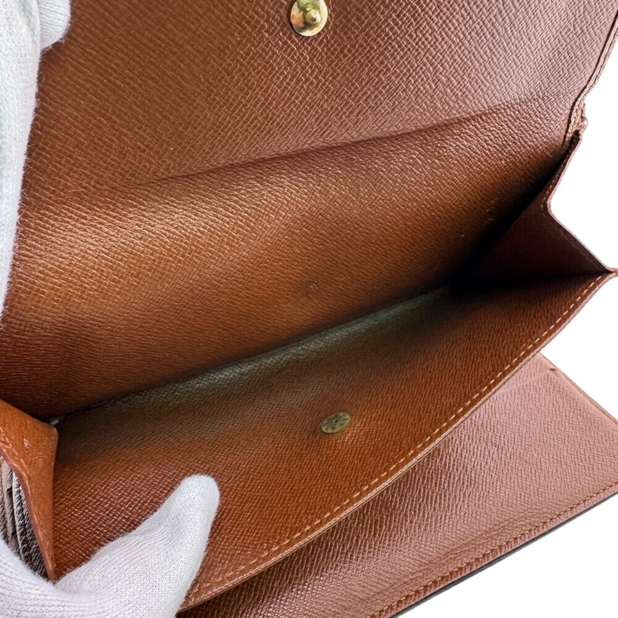 Louis Vuitton Brown Leather Long Wallet (Tri-Fold)