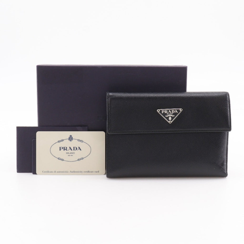 Prada Black Nero Saffiano Triangle Wallet (Bi-Fold)