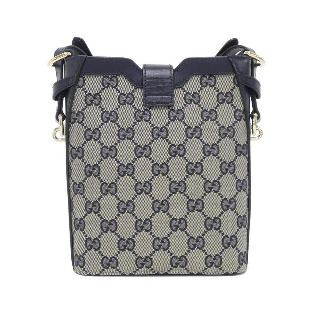 Gucci Gg Canvas Beige Navy Gg Canvas Leather Shoulder Bag (Pre-Owned)