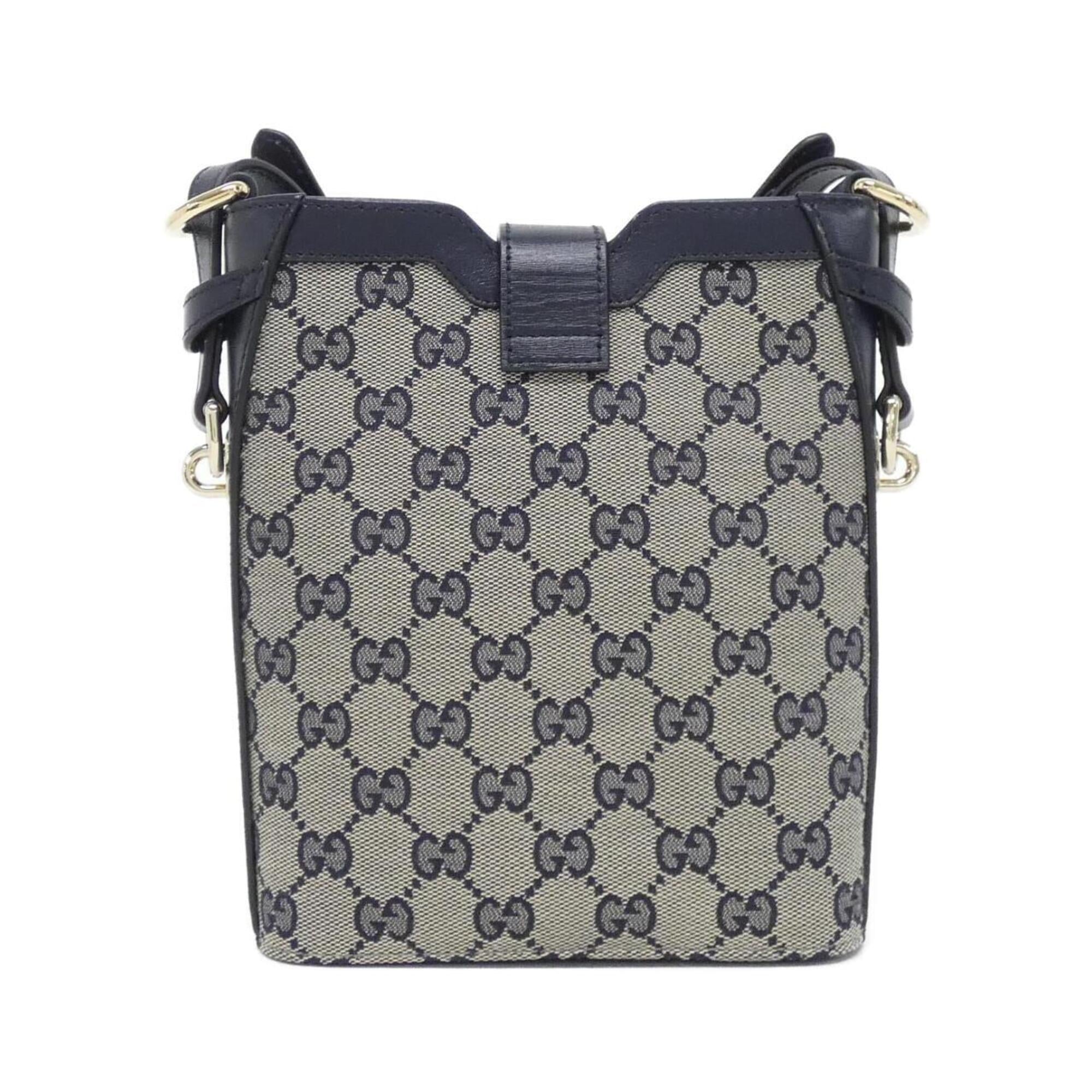 Gucci Gg Canvas Beige Navy Gg Canvas Leather Shoulder Bag (Pre-Owned)